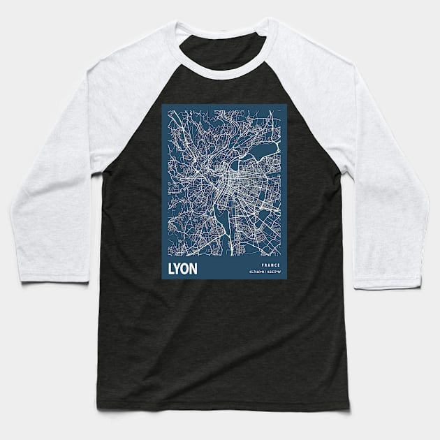 Lyon Blueprint Street Map, Lyon Colour Map Prints Baseball T-Shirt by tienstencil